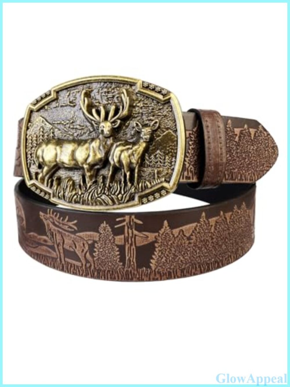 Western Leather Belt Deer Buckle Adjustable Cowboy Rodeo Belt 1.5 In